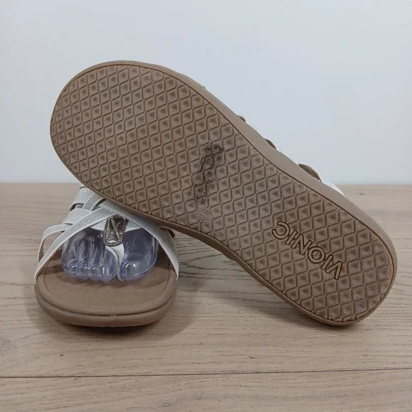 Vionic Sandals Women 11 Beige Leather Strappy Thong Slide Comfort Summer - Picture 4 of 7